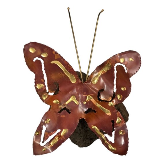 Metal Butterfly Sculpture Lava Rock Home Decor Art Vintage Mid Century Figurine - Picture 10 of 16